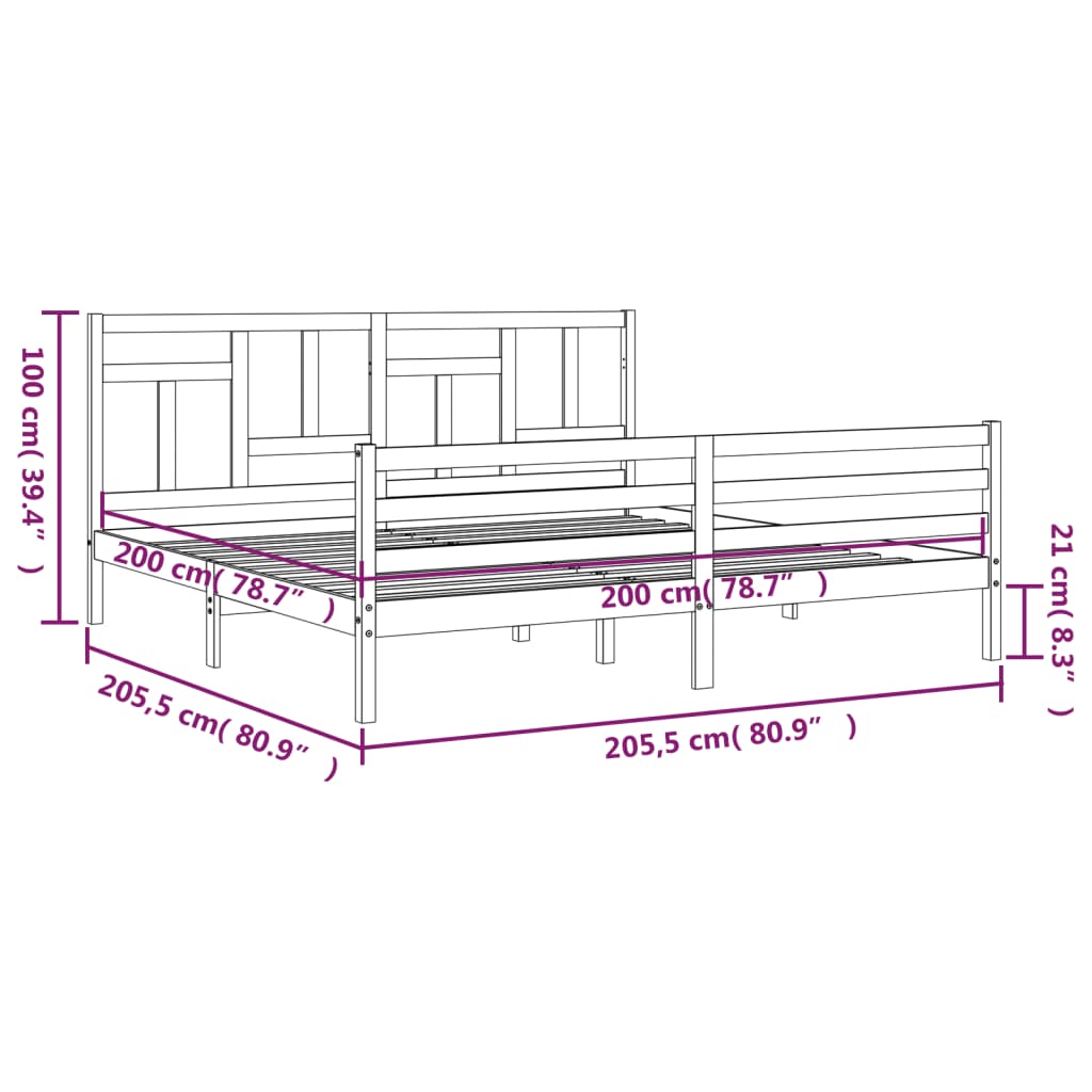 vidaXL Estrutura de cama com cabeceira 200x200 cm madeira maciça