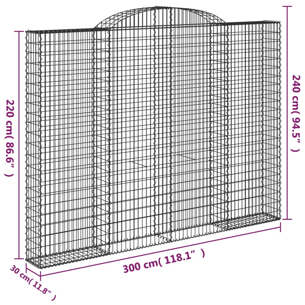 vidaXL Cestos gabião arqueados 4pcs 300x30x220/240cm ferro galvanizado