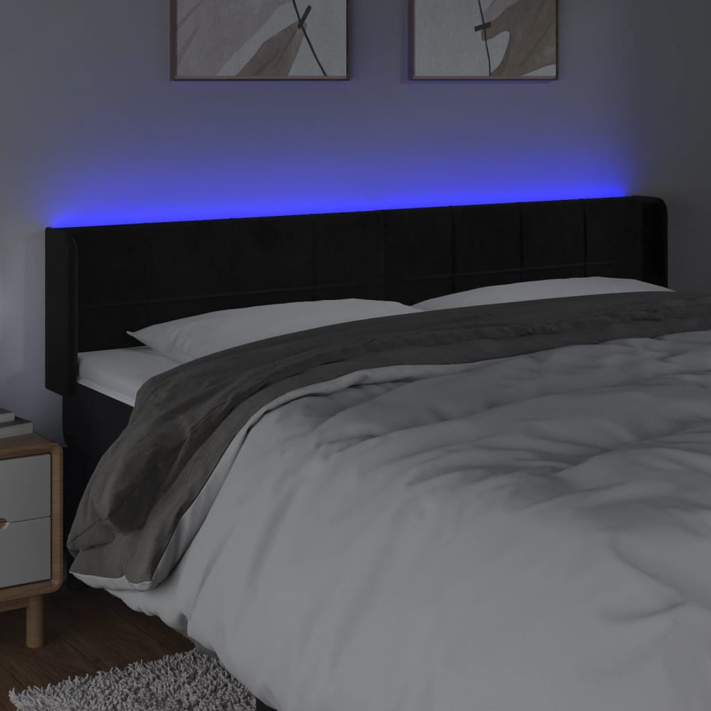 vidaXL Cabeceira de cama c/ luzes LED veludo 183x16x78/88 cm preto