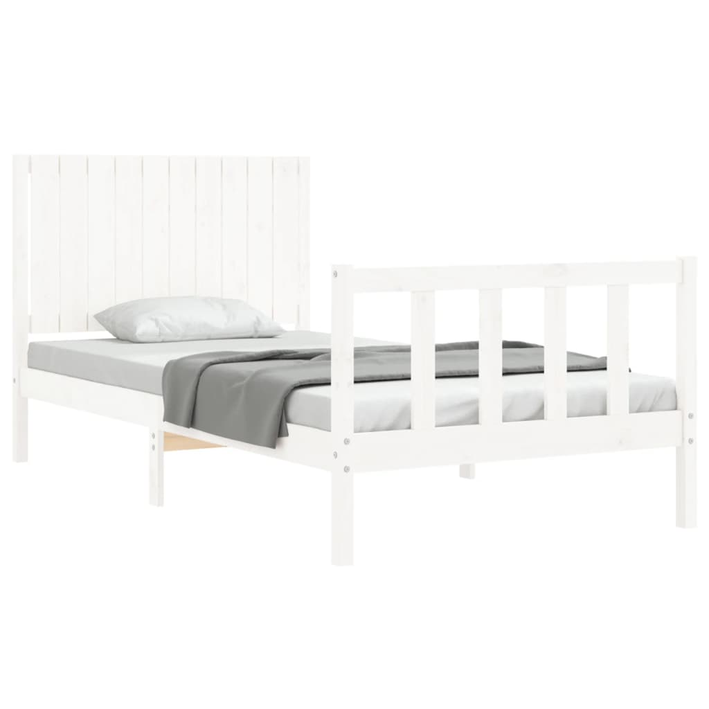 vidaXL Estrutura de cama com cabeceira 100x200cm madeira maciça branco