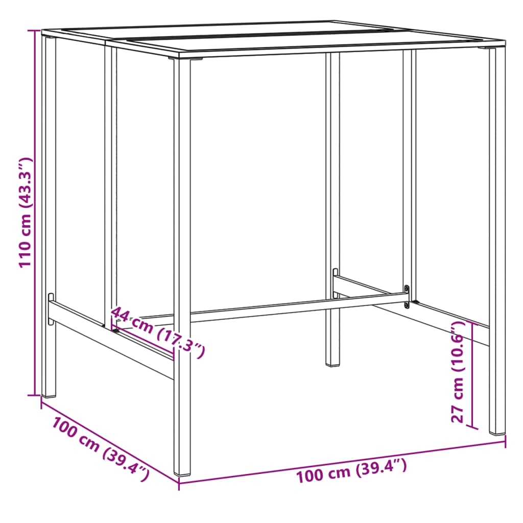 vidaXL Mesa de bar 100x100x110 cm aço revestido a pó preto