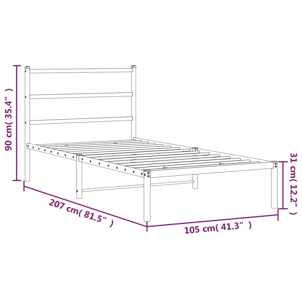 vidaXL Estrutura de cama com cabeceira 100x200 cm metal branco