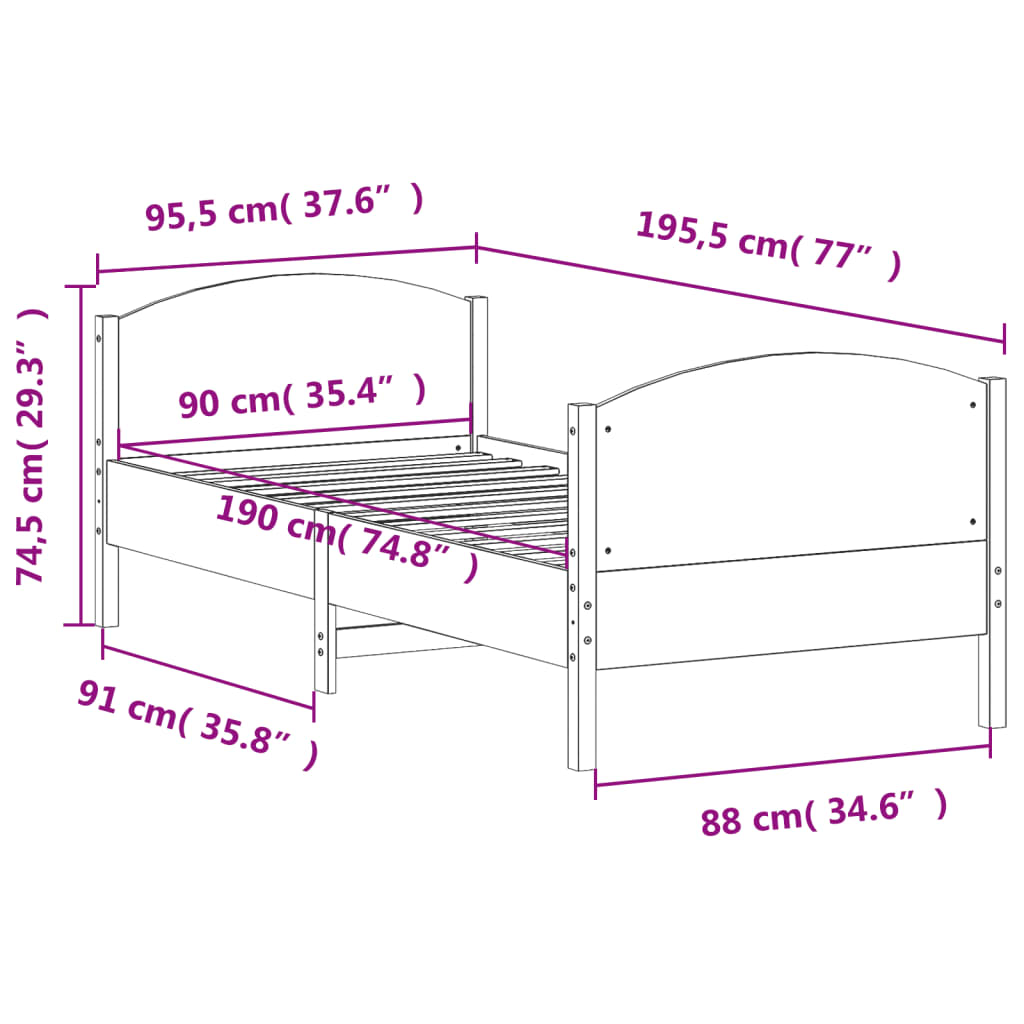 vidaXL Cama sem colchão 90x190 cm madeira de pinho maciça