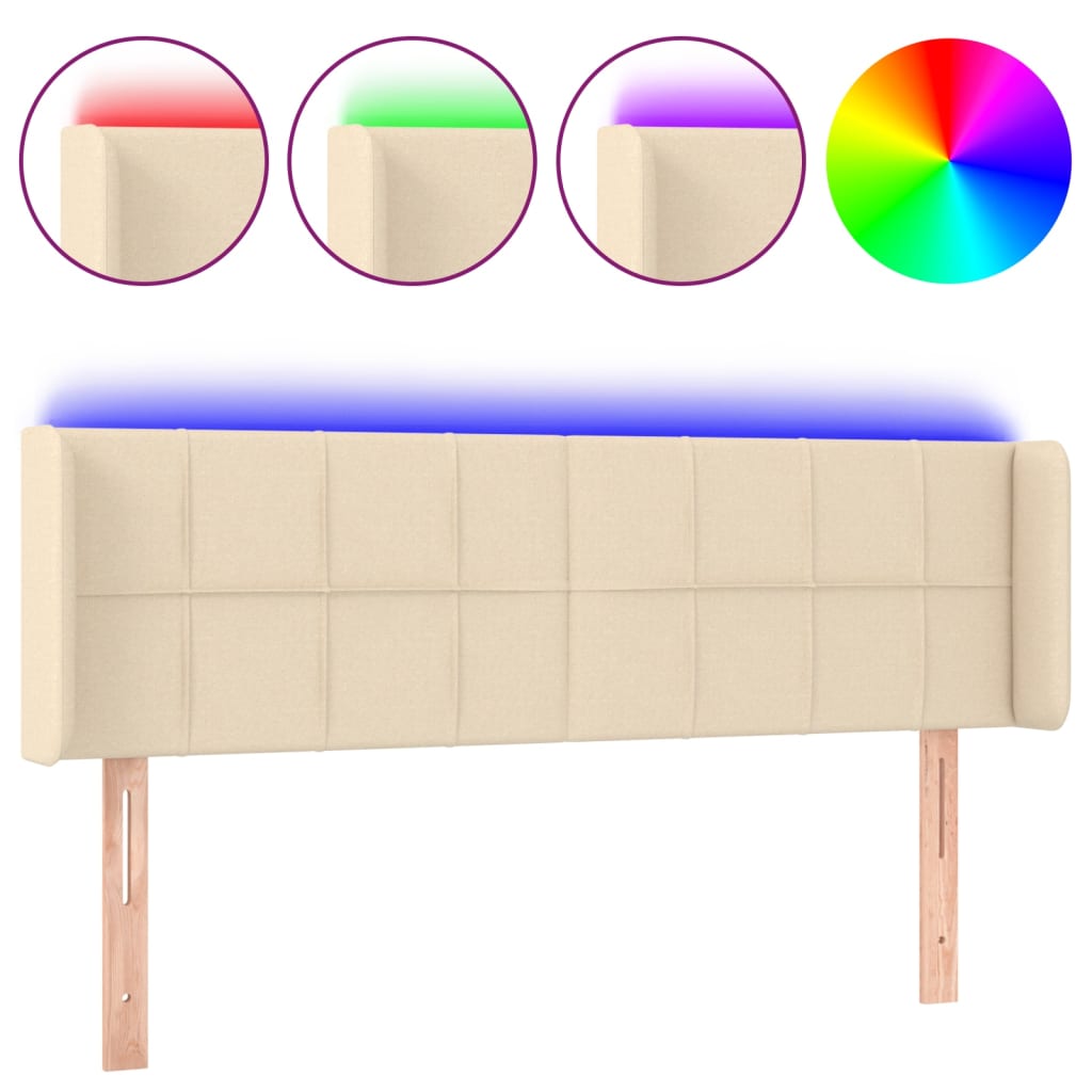 vidaXL Cabeceira de cama c/ luzes LED tecido 147x16x78/88 cm cor creme