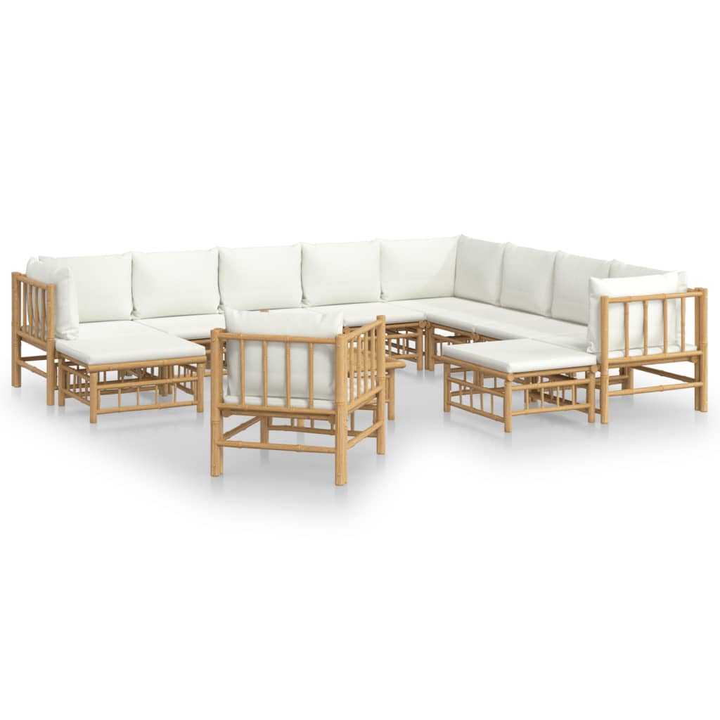 vidaXL 12pcs conjunto lounge de jardim bambu c/ almofadões branco nata