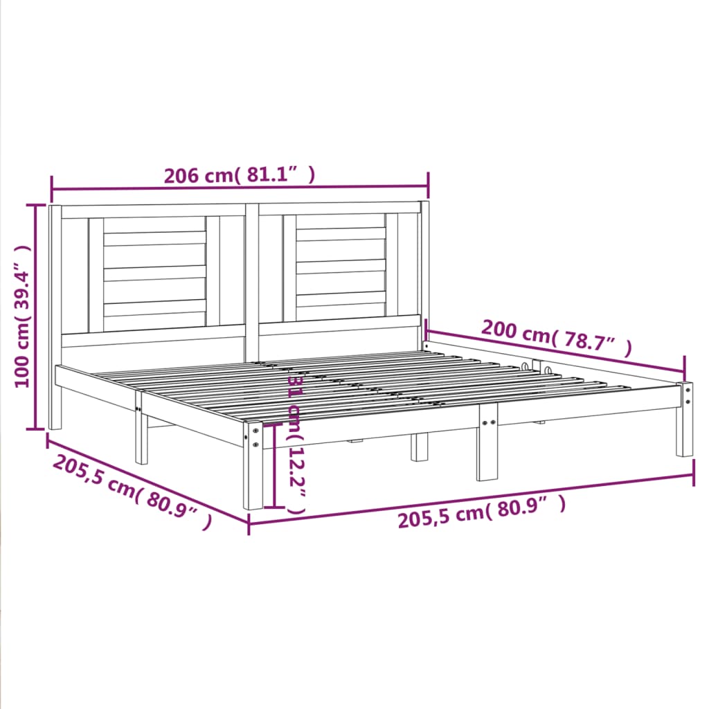 vidaXL Estrutura de cama 200x200 cm pinho maciço castanho mel