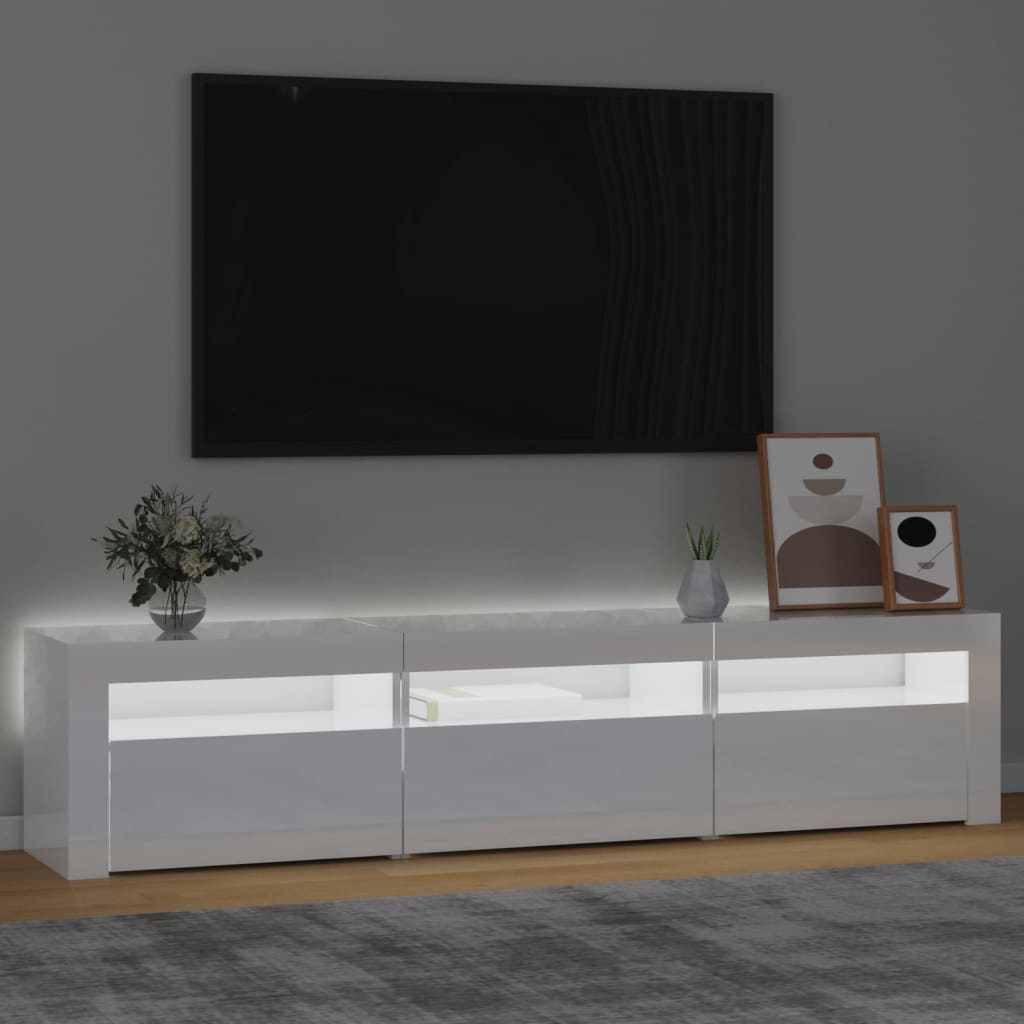 vidaXL Móvel de TV com luzes LED 180x35x40 cm branco brilhante