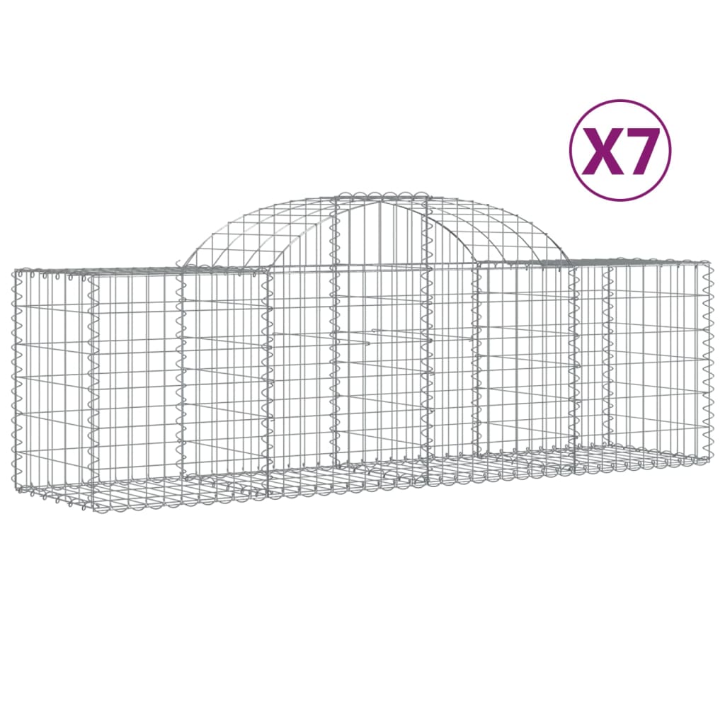 vidaXL Cestos gabião arqueados 7 pcs 200x50x60/80 cm ferro galvanizado