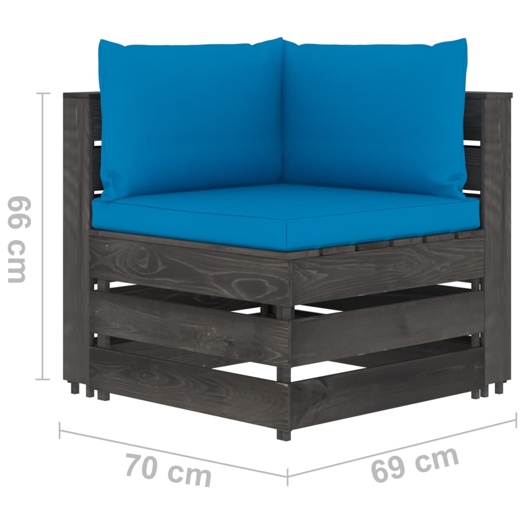 vidaXL 9 pcs conj. lounge jardim c/ almofadões madeira impreg. cinza