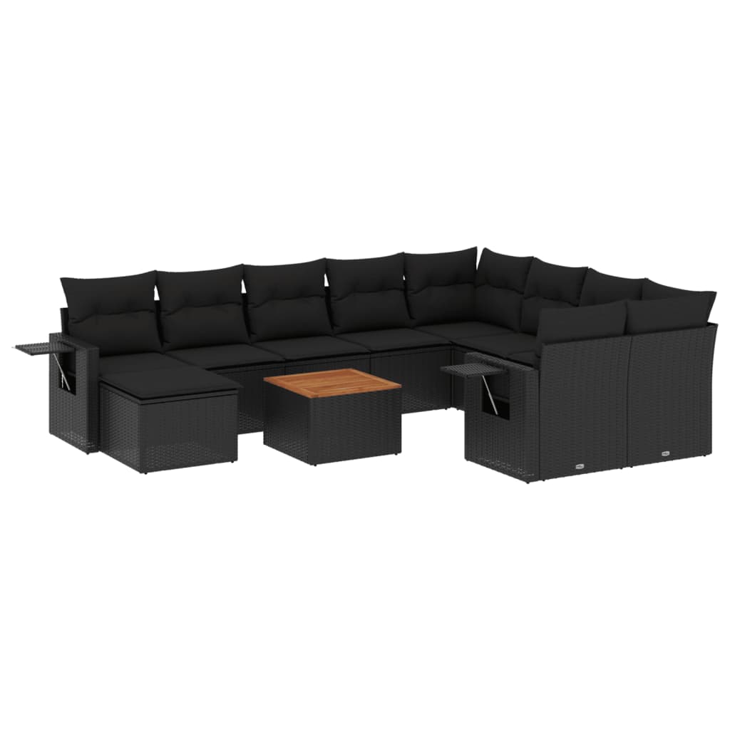 vidaXL 11 pcs conjunto sofás de jardim c/ almofadões vime PE preto