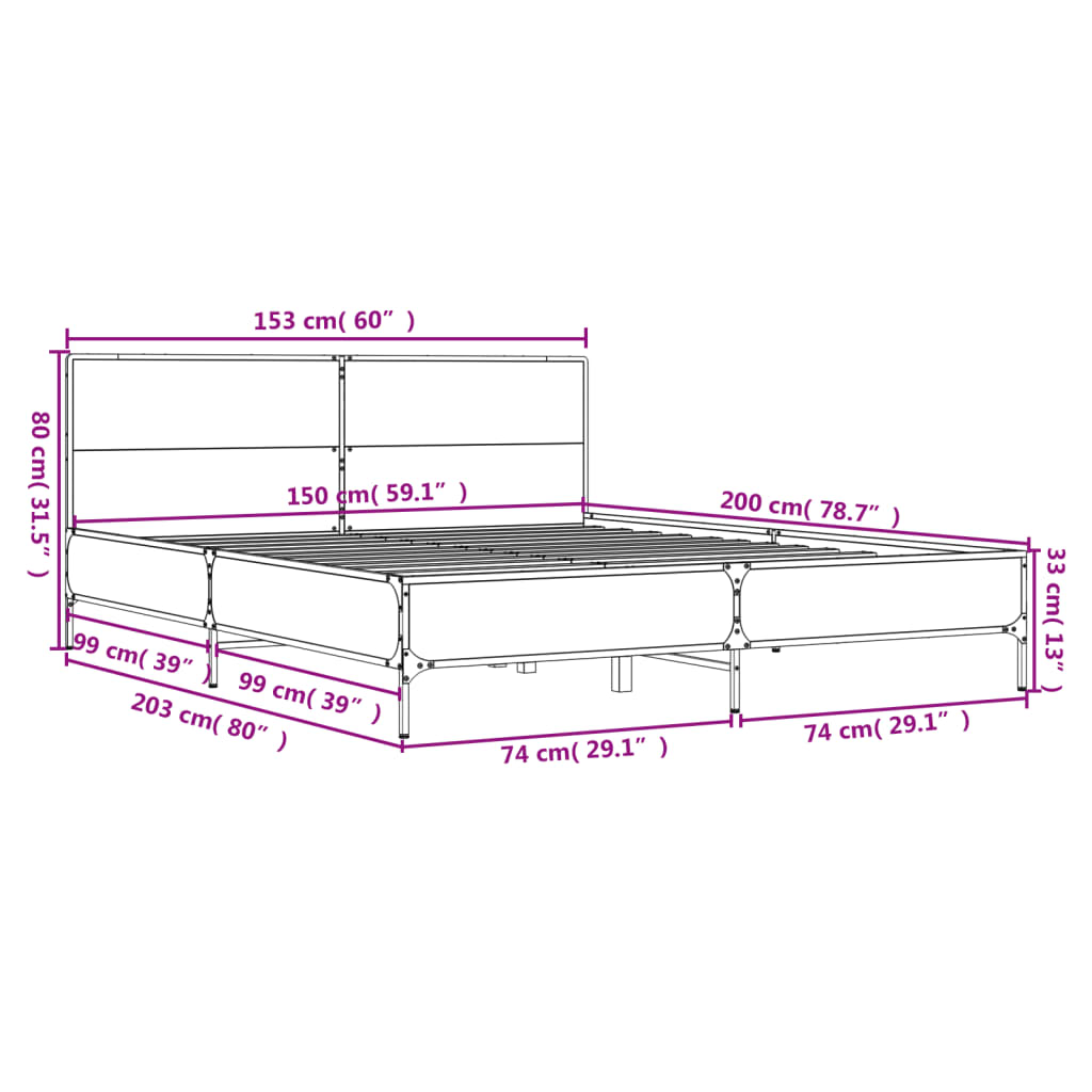 vidaXL Estrutura de cama 150x200 cm derivados madeira/metal