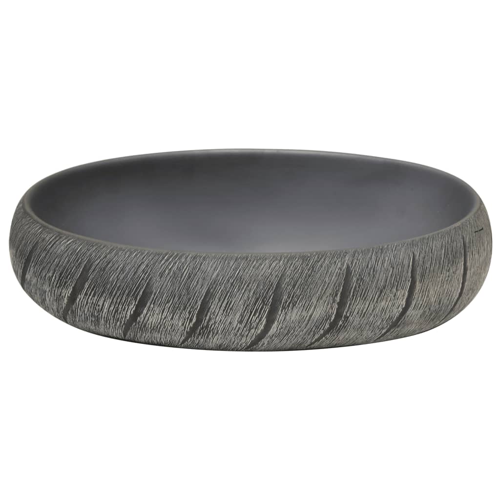 vidaXL Lavatório de bancada oval 59x40x15 cm cerâmica preto e cinza