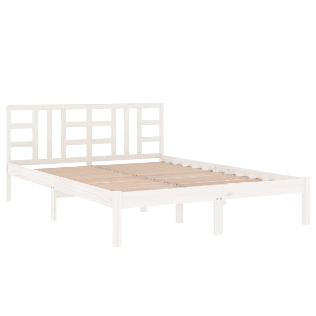 vidaXL Estrutura de cama casal 135x190 cm madeira maciça branco