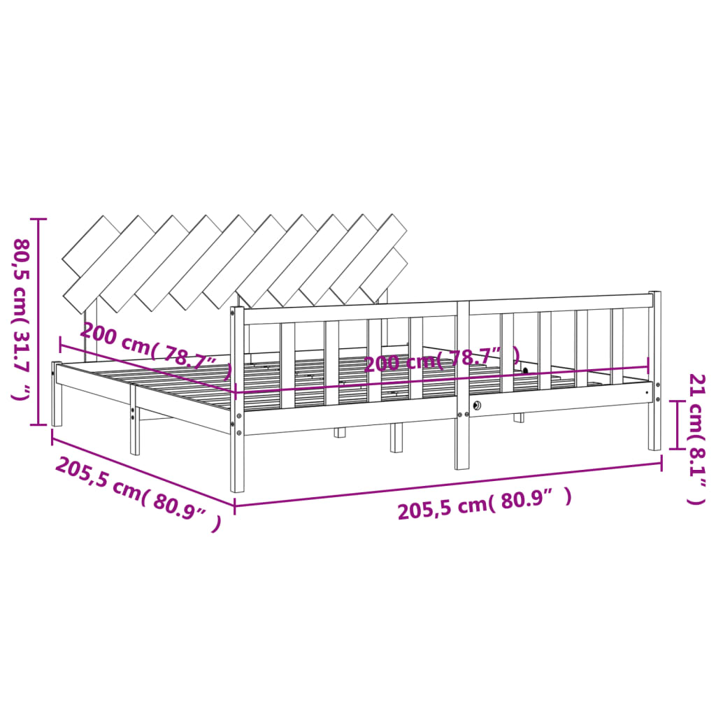 vidaXL Estrutura de cama com cabeceira 200x200 cm madeira maciça