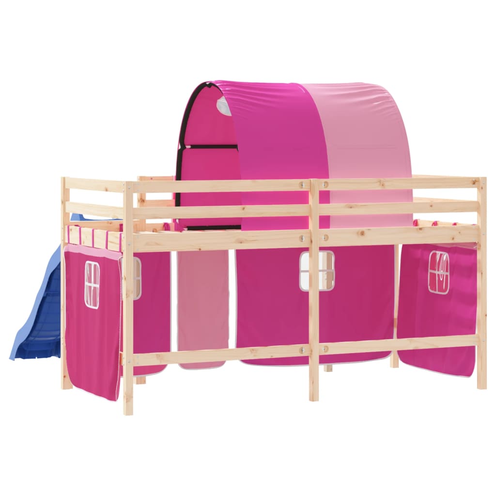 vidaXL Cama alta para criança com túnel 90x190 cm pinho maciço rosa