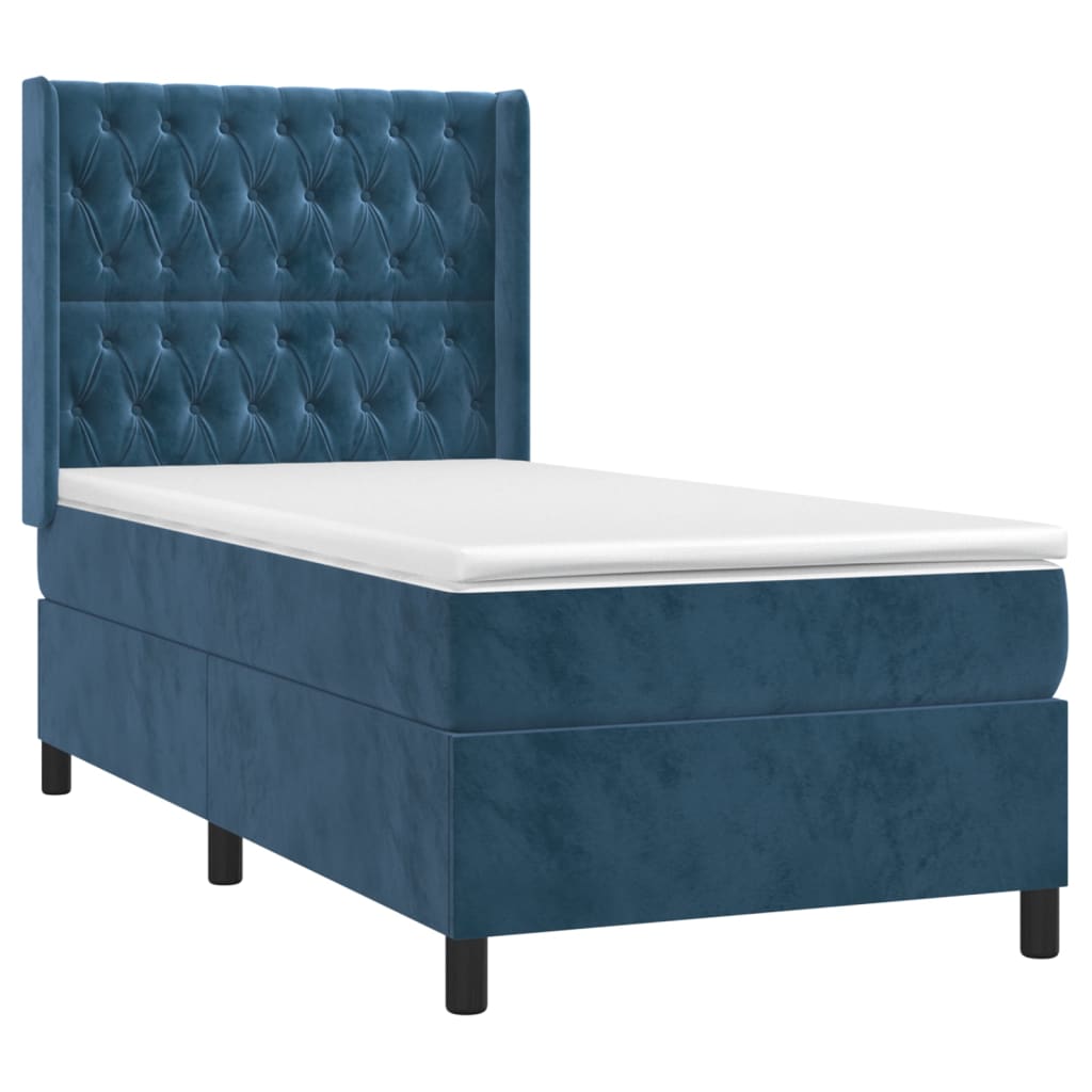 vidaXL Cama box spring c/ colchão/LED 100x200 cm veludo azul-escuro