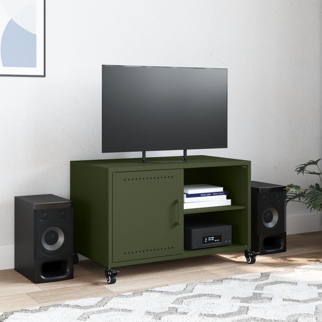 vidaXL Móvel de TV 68x39x43,5 cm aço verde azeitona