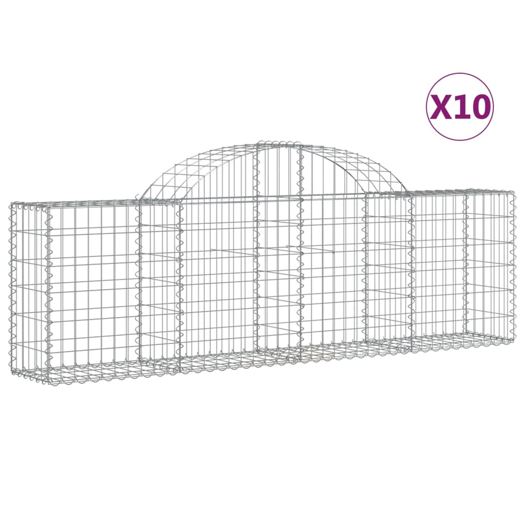 vidaXL Cestos gabião arqueados 10pcs 200x30x60/80 cm ferro galvanizado