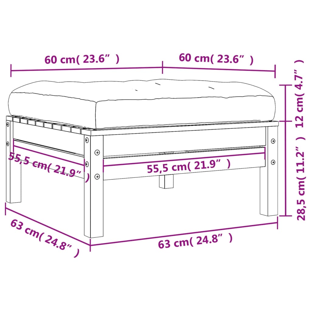 vidaXL Apoio de pés p/ jardim c/ almofadões pinho maciço castanho-mel
