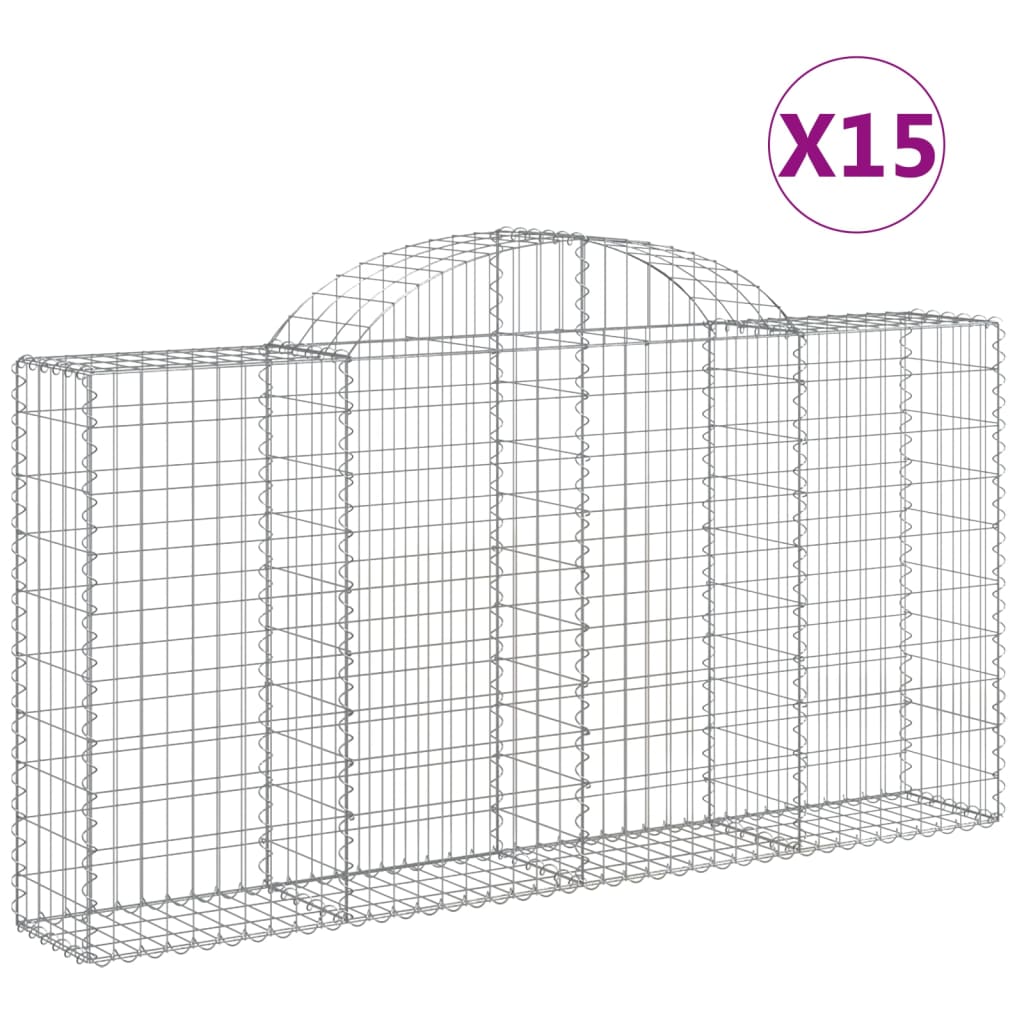 vidaXL Cestos gabião arqueados 15 pcs 200x30x100/120 ferro galvanizado