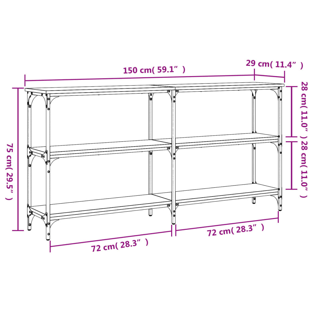 vidaXL Mesa consola 150x29x75 cm derivados de madeira carvalho sonoma