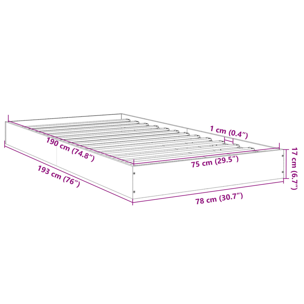 vidaXL Estrutura cama 75x190 cm derivados de madeira cinzento sonoma