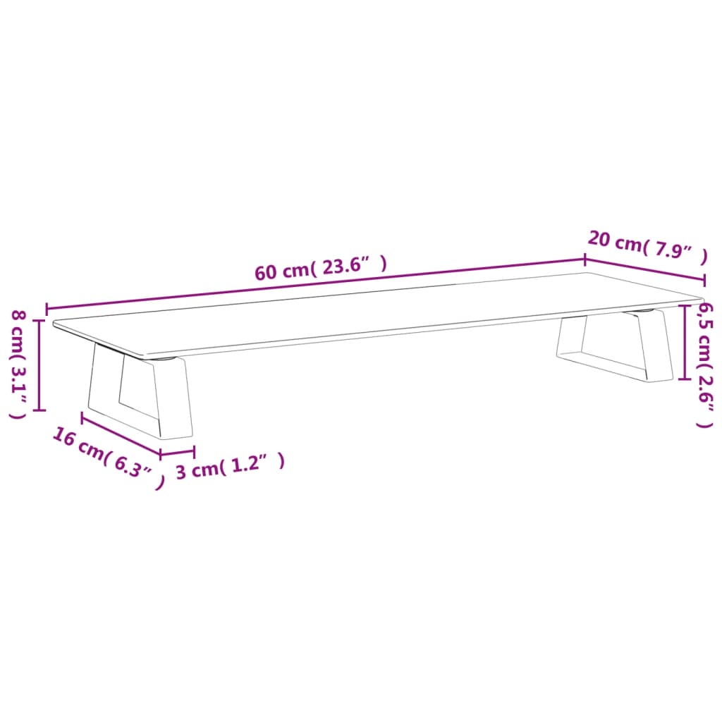 vidaXL Suporte para monitor 60x20x8 cm vidro temperado e metal branco