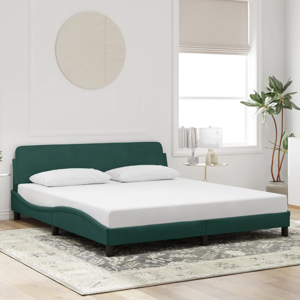 vidaXL Estrutura de cama c/ cabeceira 180x200 cm veludo verde-escuro