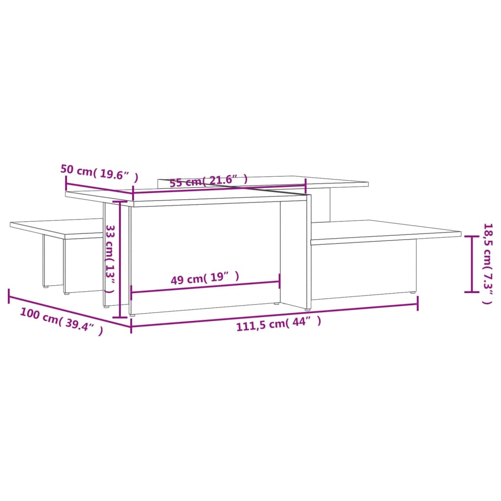 vidaXL Mesas de centro 2 pcs derivados de madeira cinzento sonoma