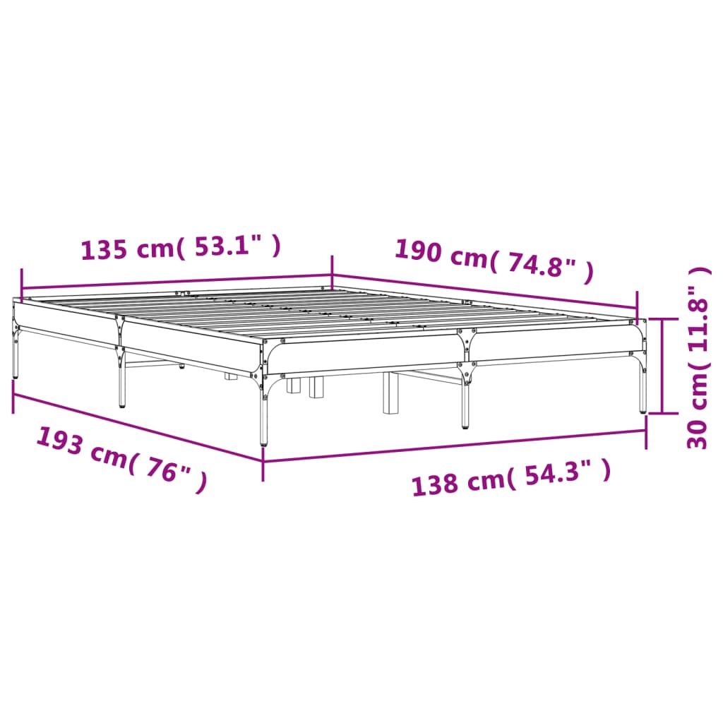 vidaXL Estrutura de cama 135x190 cm derivados de madeira/metal preto