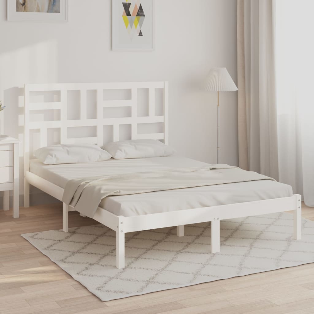 vidaXL Estrutura de cama casal 135x190 cm madeira maciça branco