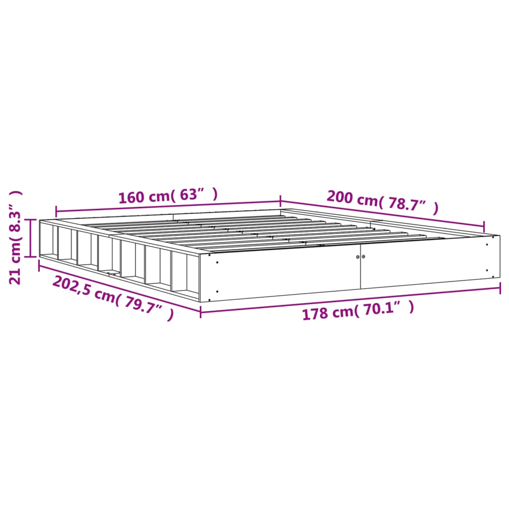 vidaXL Cama sem colchão 160x200 cm madeira pinho maciço castanho-mel