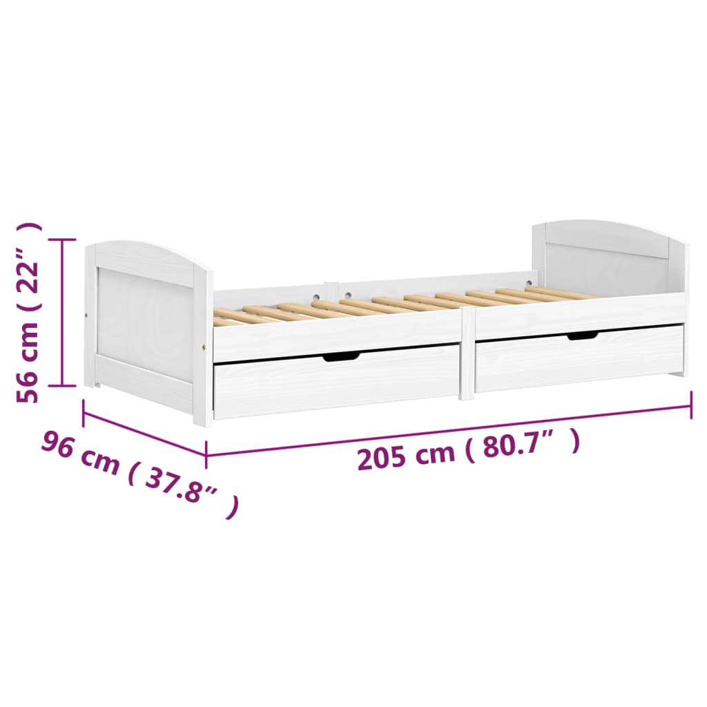 vidaXL Sofá-cama com 2 gavetas 90x200 cm madeira de pinho maciça IRUN