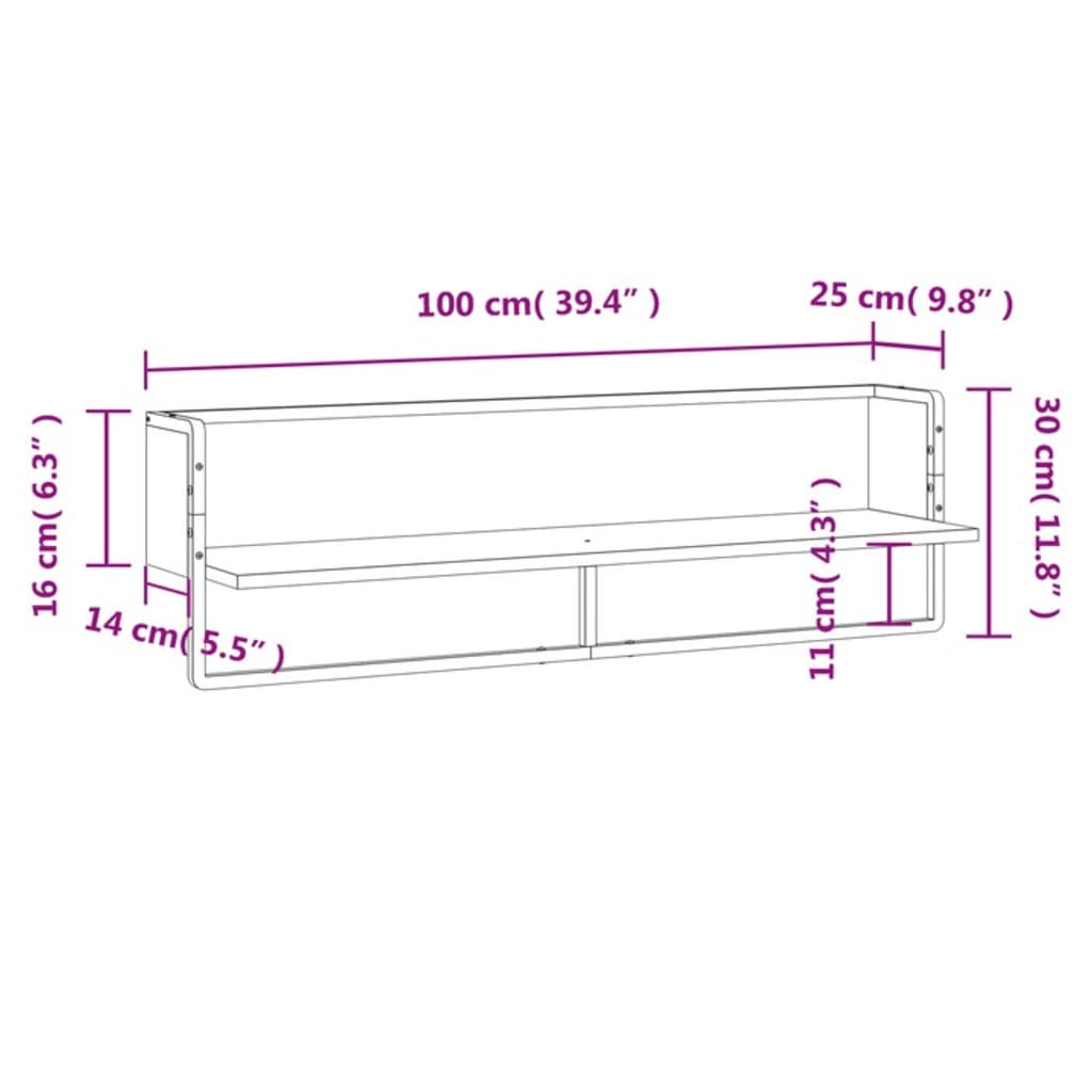 vidaXL Prateleira de parede com barra 100x25x30 cm carvalho castanho