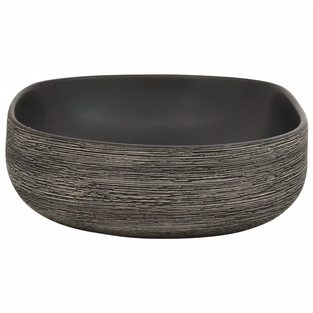 vidaXL Lavatório de bancada oval 59x40x14 cm cerâmica cinza e preto