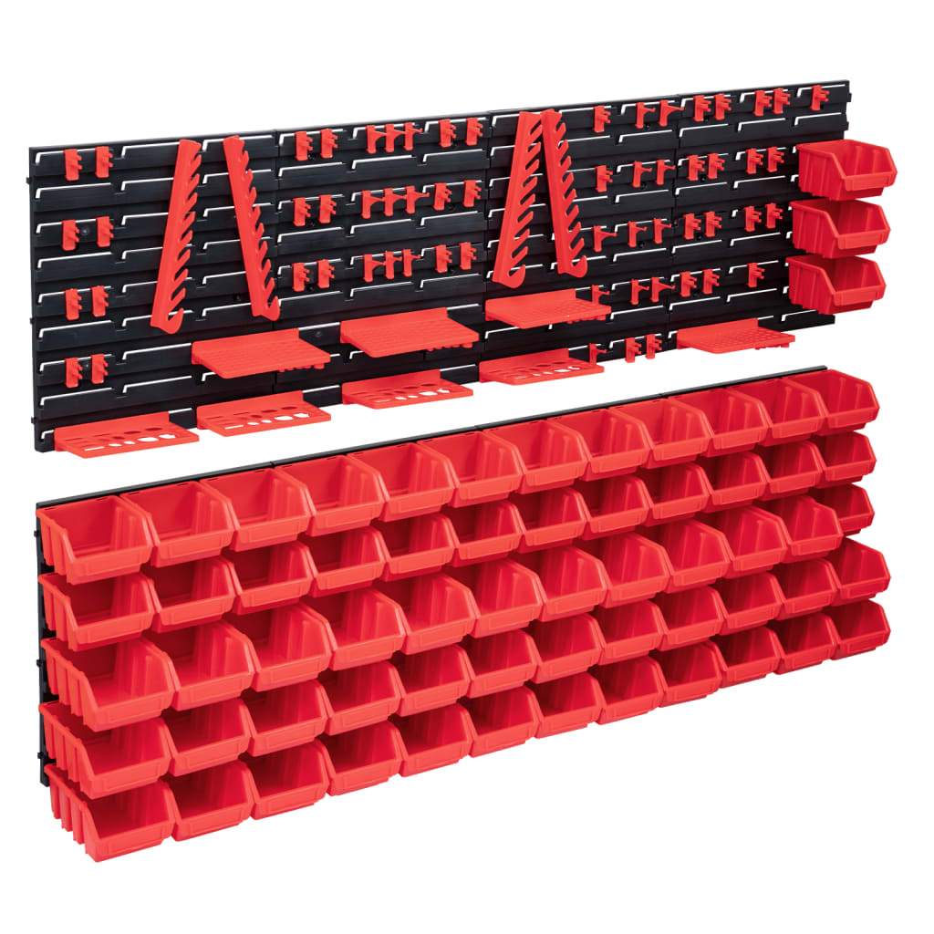 vidaXL 141 pcs kit caixas arrumação c/ painéis parede vermelho e preto