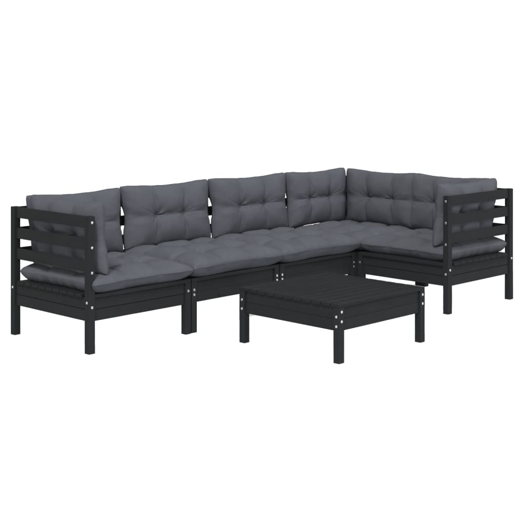 vidaXL 6 pcs conjunto lounge de jardim c/ almofadões pinho preto