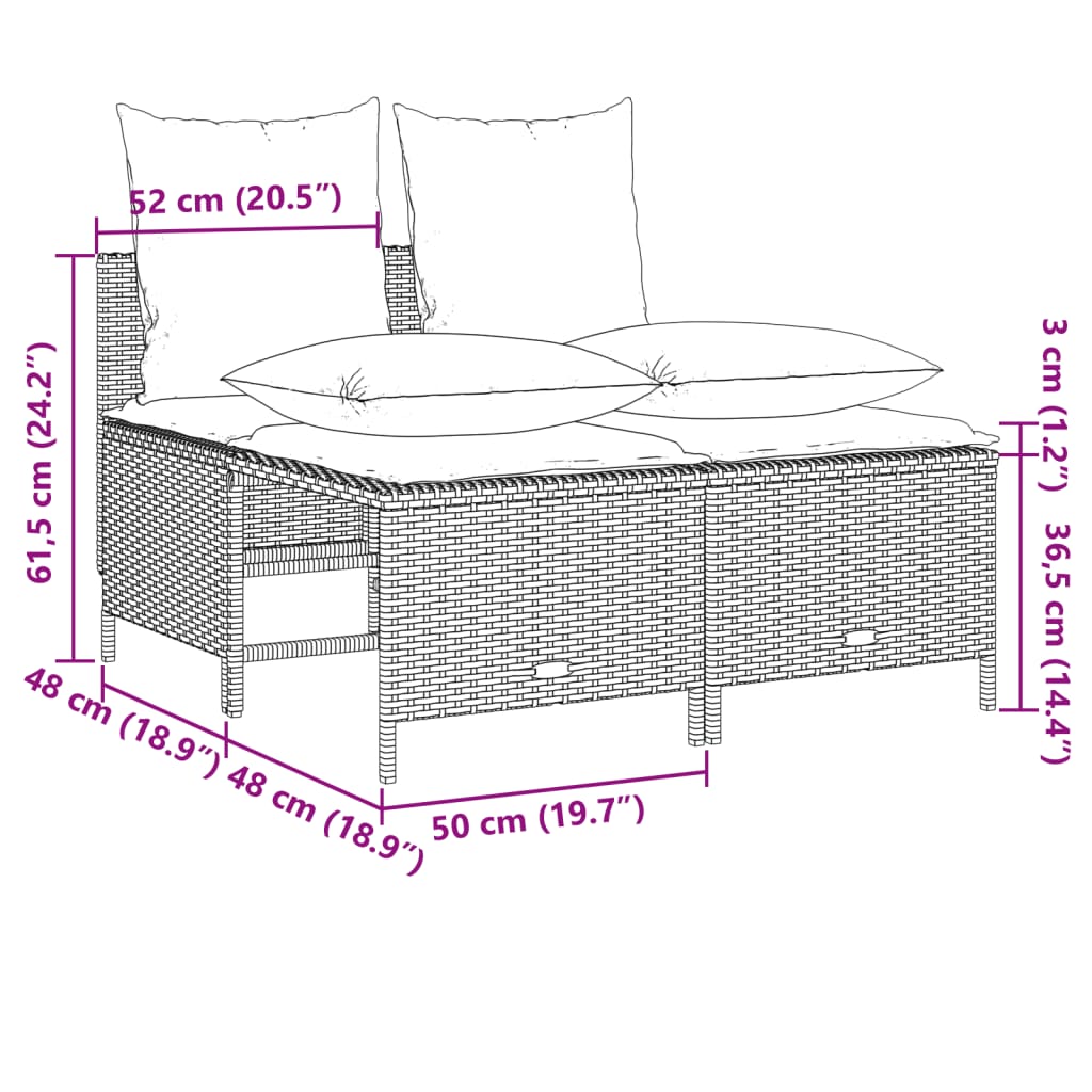 vidaXL 4 pcs conjunto de sofás para jardim c/ almofadões vime PE bege