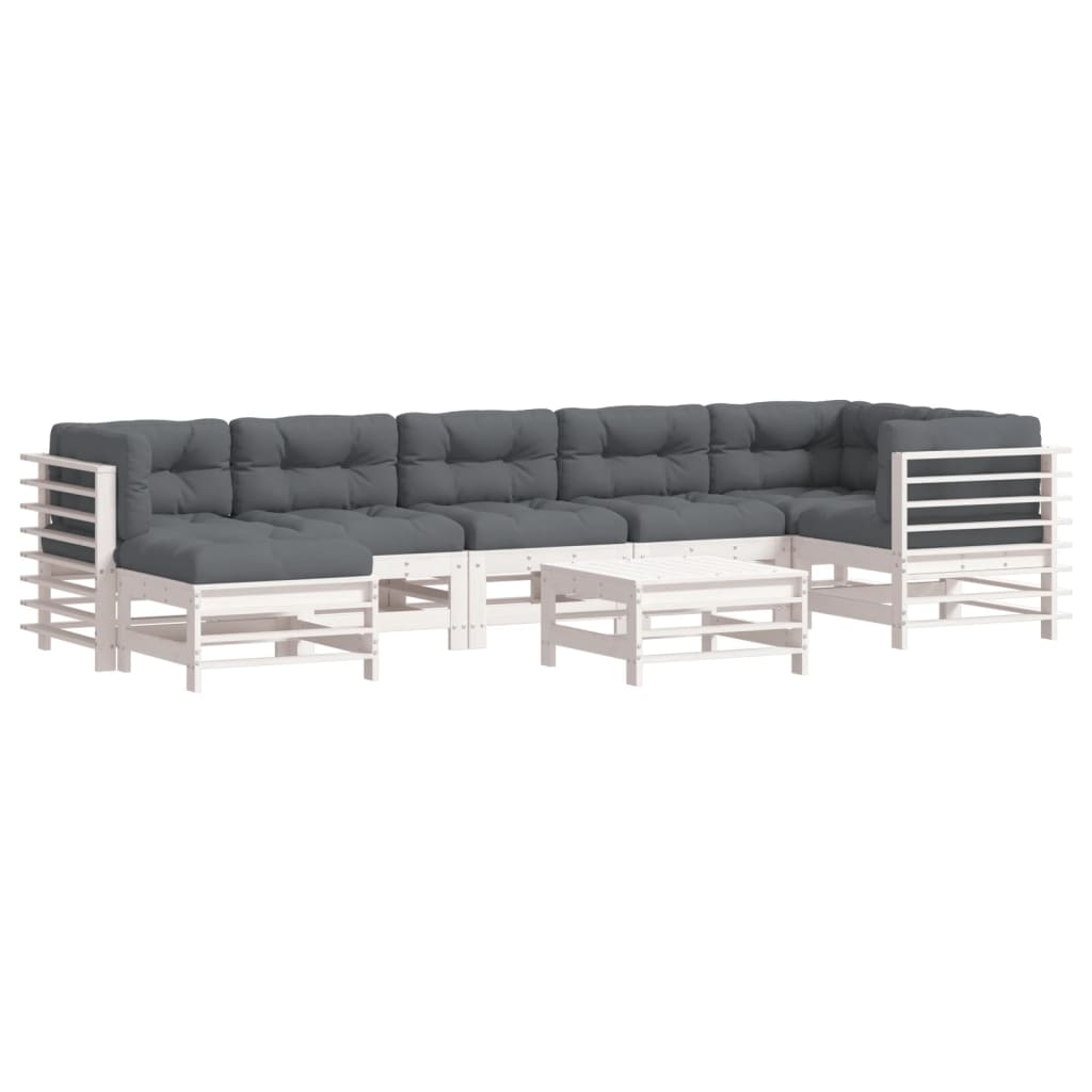 vidaXL 8pcs conjunto lounge jardim c/ almofadões madeira maciça branco