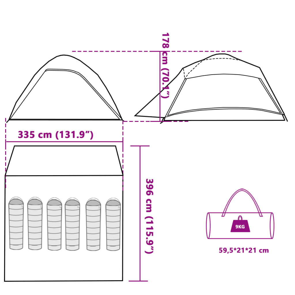 vidaXL Tenda familiar cúpula p/ 6 pessoas opaca impermeável branco