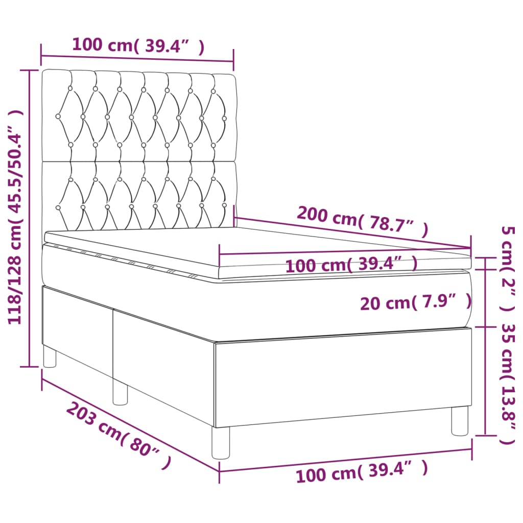 vidaXL Cama com molas/colchão 100x200 cm veludo cinza-escuro