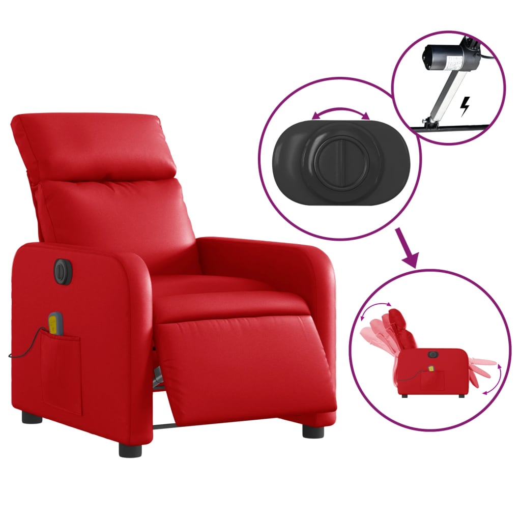 vidaXL Poltrona massagens reclinável elétrica couro artif. vermelho