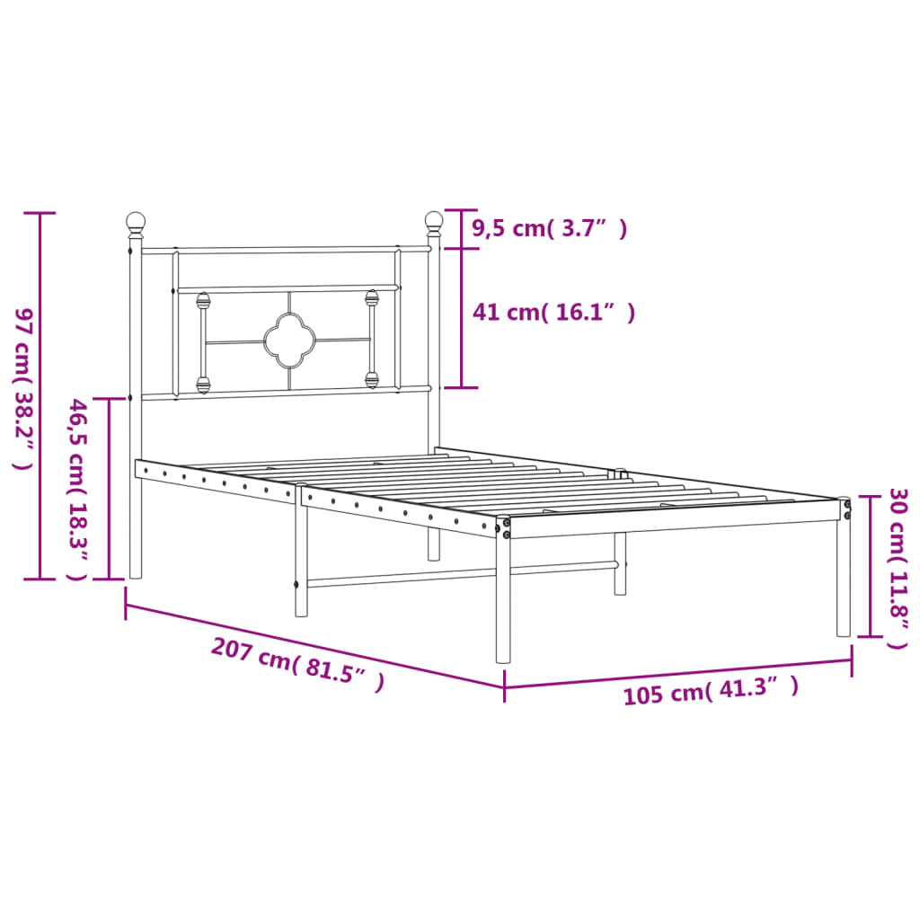 vidaXL Estrutura de cama com cabeceira 100x200 cm metal preto