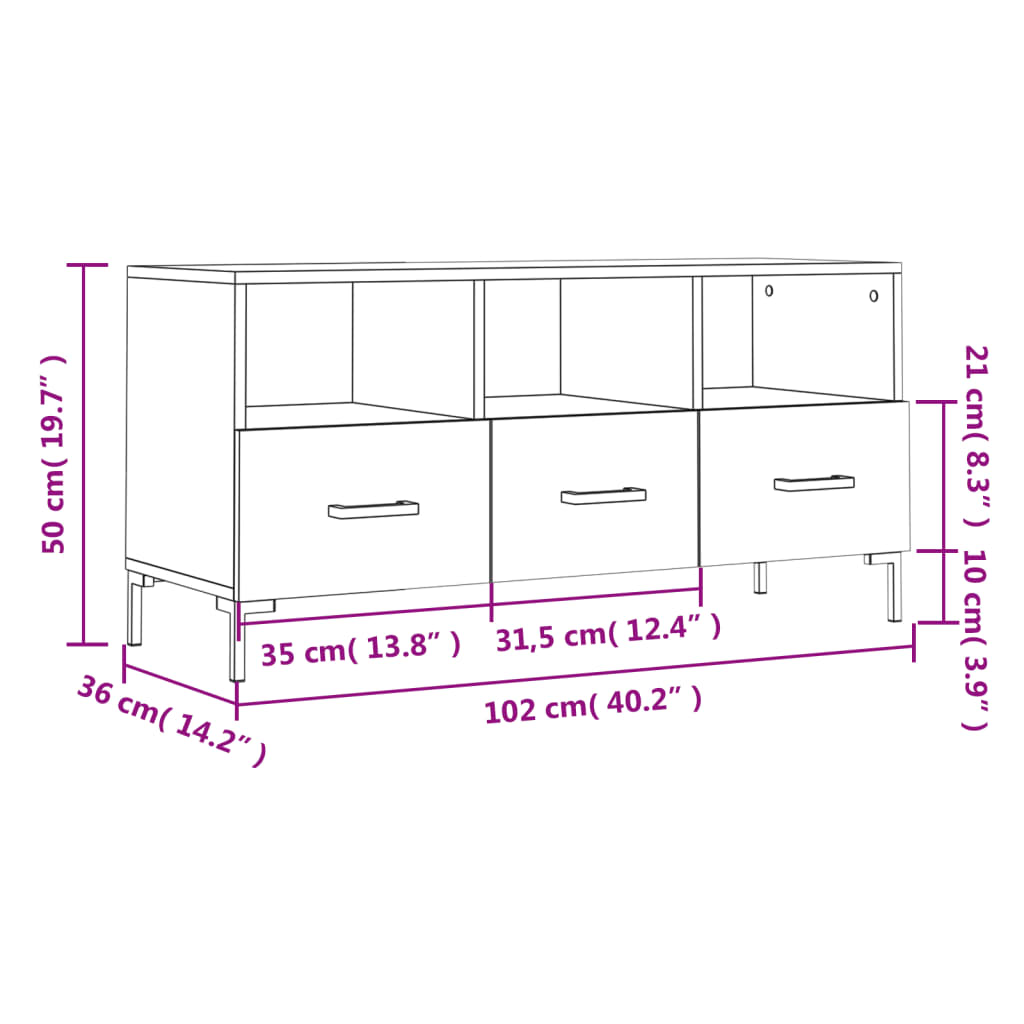 vidaXL Móvel para TV 102x36x50 cm derivados madeira branco brilhante