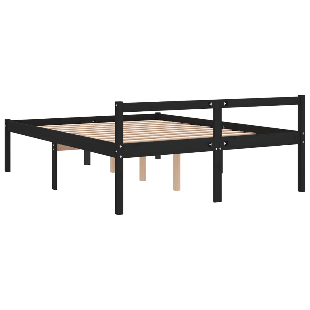 vidaXL Cama para idosos king size 150x200 cm pinho maciço preto