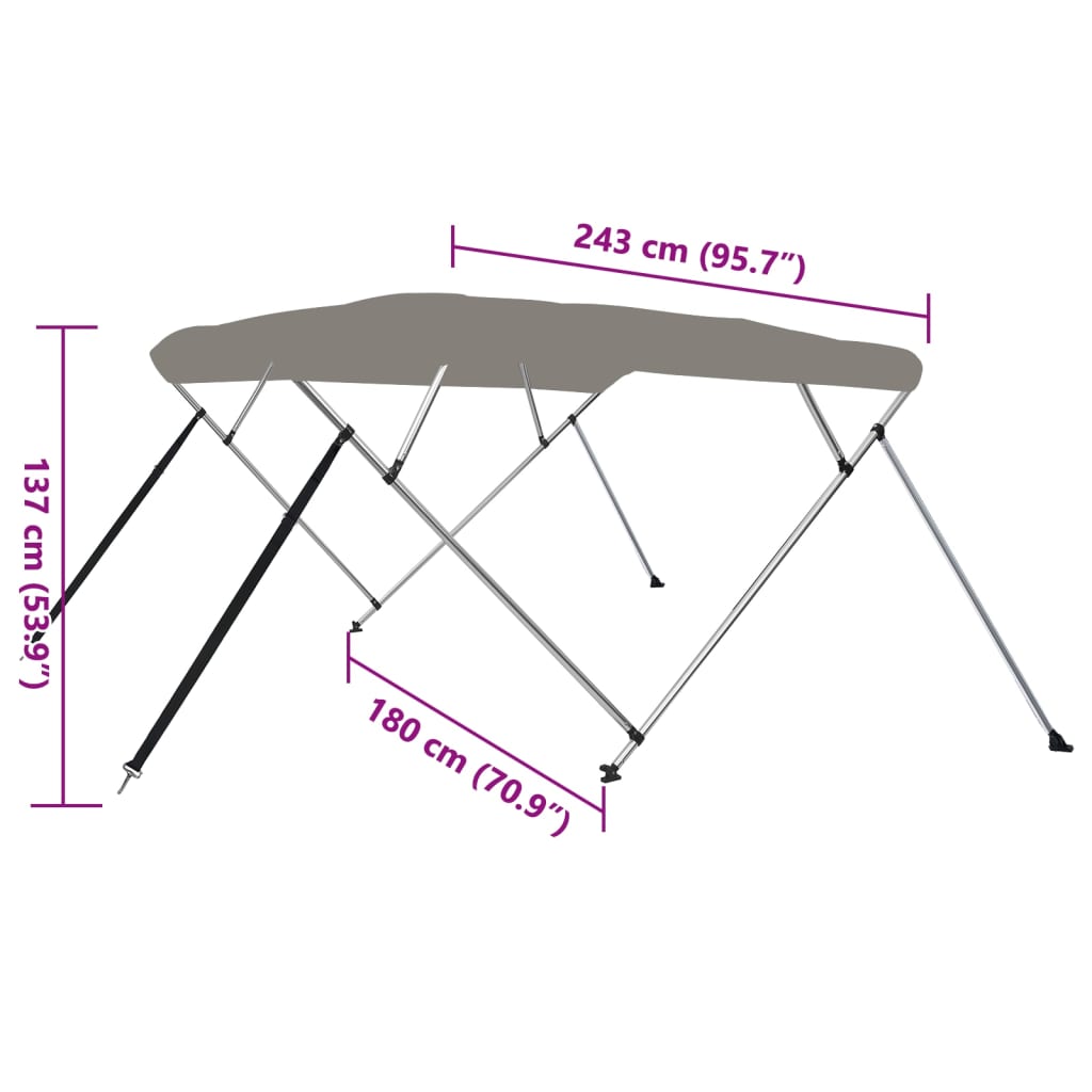 vidaXL Toldo de 4 arcos Bimini 243x180x137 cm cinzento