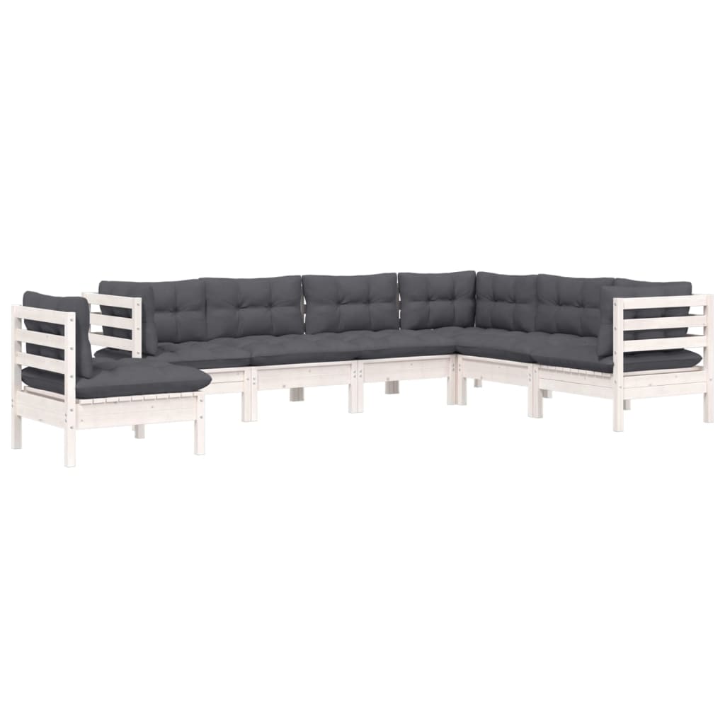 vidaXL 7 pcs conj. lounge de jardim c/ almofadões pinho maciço branco