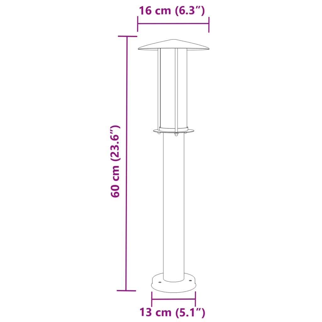 vidaXL Candeeiro de chão para exterior 60 cm aço inoxidável preto