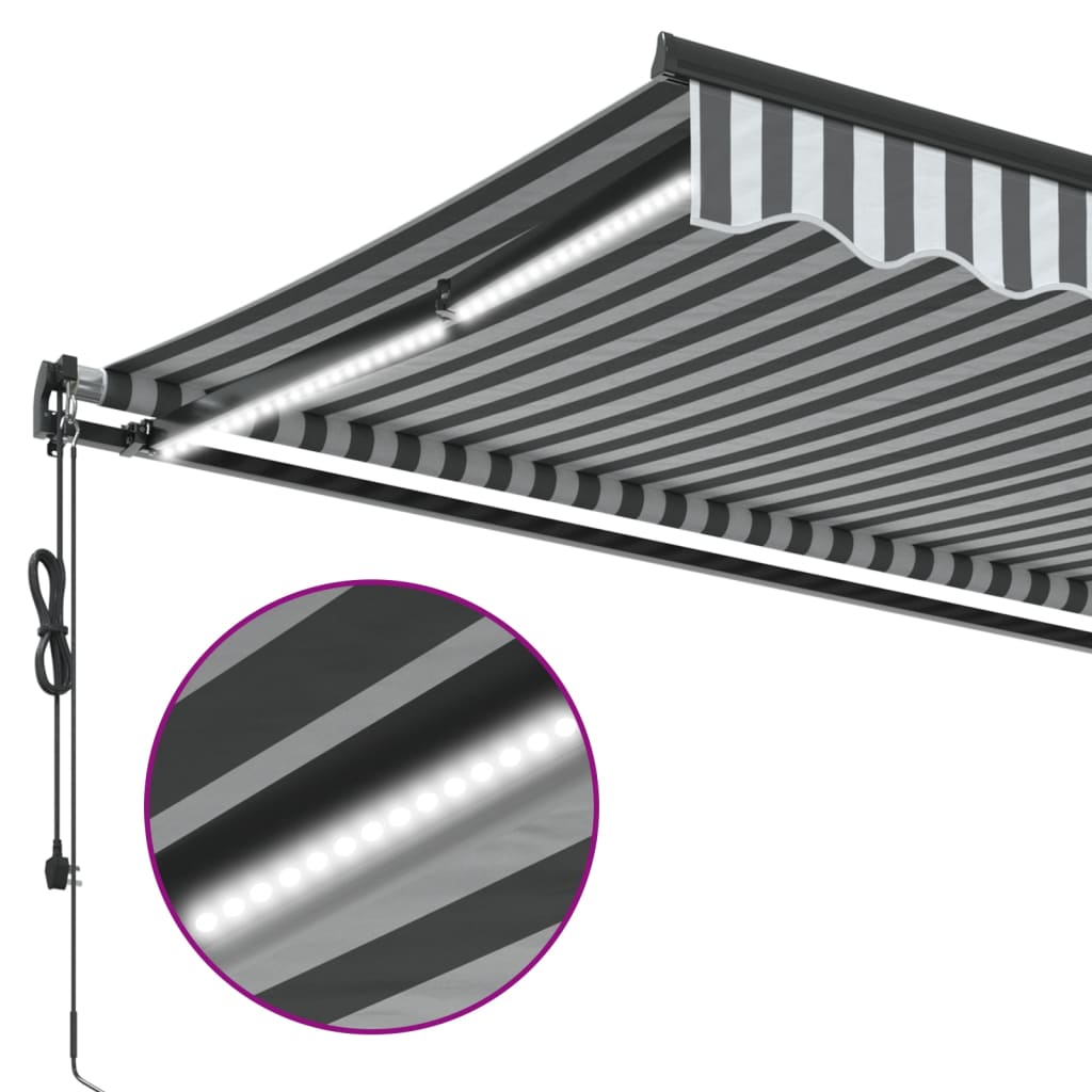 vidaXL Toldo retrátil automático com LEDs 450x350 cm antracite/branco