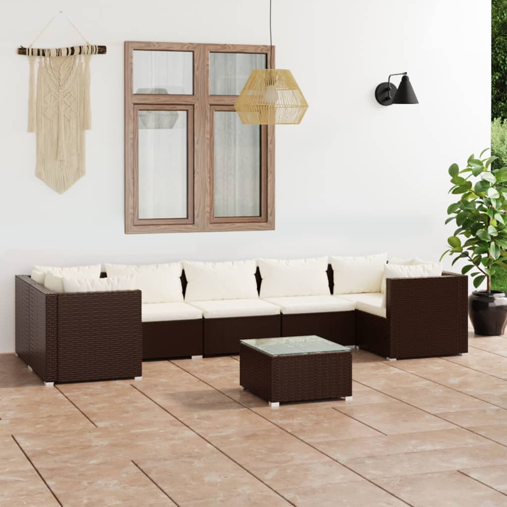 vidaXL 8 pcs conjunto lounge jardim c/ almofadões vime PE castanho